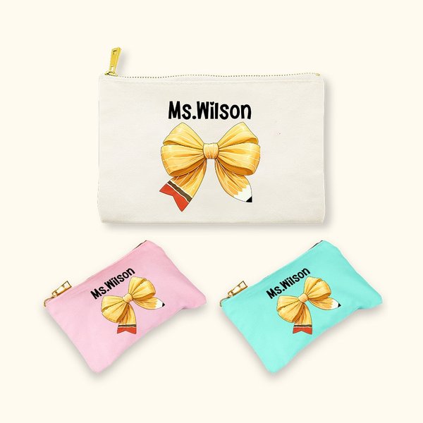 Personalisierte Coquette Bogen Bleistift Leinwand Make-up Tasche mit Namen zurück zu Schule Wertschätzung Geburtstagsgeschenk für Lehrer