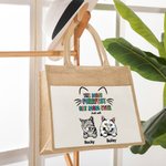 Sac à Main avec Pochette Personnalisé avec Dessins et Noms des 1-6 Chats Sac en Toile de Jute Cadeau Anniversaire et Voyage pour Amoureux de Chat