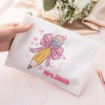 Personalised Coquette Bow Pencil Canvas Makeup Bag with Name Back to School Appreciation Birthday Gift for Teacher