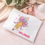 Personalised Coquette Bow Pencil Canvas Makeup Bag with Name Back to School Appreciation Birthday Gift for Teacher