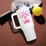 Personalisierte Pickleball Schatten Monogramm 40oz Becher mit Strohhalm große Kapazität Reise-Zubehör Geburtstagsgeschenk für Pickleball Liebhaber
