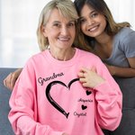 Personalizada Abuela Corazón Sudadera Paw Prints Cuello redondo Camiseta Sudadera con 1-10 Nombres de niños Cumpleaños Día de la Madre Regalo para ell