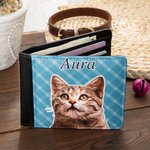 Personalized Oil Painting Pet Portrait Photo Men's Leather Bifold Wallet with Name and 6 Card Slots Father's Day Anniversary Gift for Pet Lovers