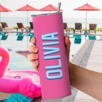 Personalisierte Multicolor Schatten Monogramm 20oz Name Skinny Becher mit Strohhalm und Reinigungsbürste Geburtstag Party Sport Geschenk für sie