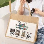 Sac à Main avec Pochette Personnalisé avec Dessins et Noms des 1-6 Chats Sac en Toile de Jute Cadeau Anniversaire et Voyage pour Amoureux de Chat