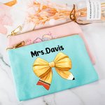 Personalised Coquette Bow Pencil Canvas Makeup Bag with Name Back to School Appreciation Birthday Gift for Teacher