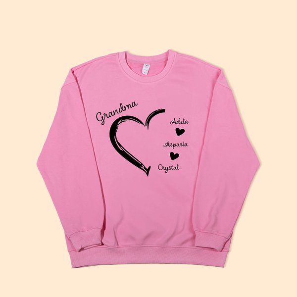 Personalizada Abuela Corazón Sudadera Paw Prints Cuello redondo Camiseta Sudadera con 1-10 Nombres de niños Cumpleaños Día de la Madre Regalo para ell