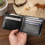 Personalized Oil Painting Pet Portrait Photo Men's Leather Bifold Wallet with Name and 6 Card Slots Father's Day Anniversary Gift for Pet Lovers