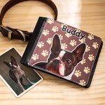 Personalized Oil Painting Pet Portrait Photo Men's Leather Bifold Wallet with Name and 6 Card Slots Father's Day Anniversary Gift for Pet Lovers
