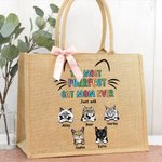 Personalised The Most Purrfect Cat Mom Ever Jute Tote Bag with 1-6 Cat's Name Large Capacity Birthday Travel Accessory Gift for Cat Lover