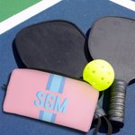 Personalised Multicolor Shadow Monogram Initials Pickleball Pouch Makeup Bag with Wrist Strap Birthday Sport Team Gift for Pickleball Lovers