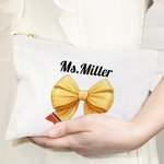 Personalised Coquette Bow Pencil Canvas Makeup Bag with Name Back to School Appreciation Birthday Gift for Teacher