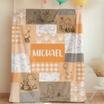 Personalized Cute Winne the Pooh Comfort Baby Blanket with Name Birthday Gift for Baby Kids
