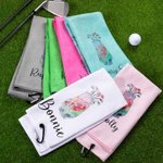 Personalized Colourful Golfing Clubs Golf Waffle Towel Absorb Sweat with Hanging Clip Name Birthday Gift for Golf Lovers