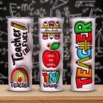 Personalisierte 3D aufgeblasenen Effekt Apple Pencil Rainbow Design 20oz Skinny Becher mit Namen Deckel und Stroh Wertschätzung Teacher's Day Geschenk