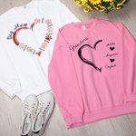 Personalizada Abuela Corazón Sudadera Paw Prints Cuello redondo Camiseta Sudadera con 1-10 Nombres de niños Cumpleaños Día de la Madre Regalo para ell