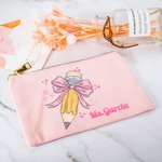 Personalised Coquette Bow Pencil Canvas Makeup Bag with Name Back to School Appreciation Birthday Gift for Teacher