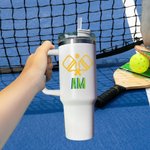 Personalisierte Pickleball Schatten Monogramm 40oz Becher mit Strohhalm große Kapazität Reise-Zubehör Geburtstagsgeschenk für Pickleball Liebhaber