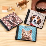 Personalized Oil Painting Pet Portrait Photo Men's Leather Bifold Wallet with Name and 6 Card Slots Father's Day Anniversary Gift for Pet Lovers