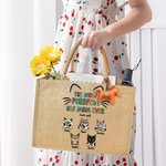 Personalised The Most Purrfect Cat Mom Ever Jute Tote Bag with 1-6 Cat's Name Large Capacity Birthday Travel Accessory Gift for Cat Lover