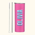 Personalisierte Multicolor Schatten Monogramm 20oz Name Skinny Becher mit Strohhalm und Reinigungsbürste Geburtstag Party Sport Geschenk für sie