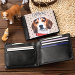Personalized Oil Painting Pet Portrait Photo Men's Leather Bifold Wallet with Name and 6 Card Slots Father's Day Anniversary Gift for Pet Lovers