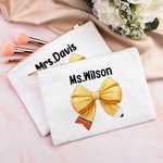 Personalised Coquette Bow Pencil Canvas Makeup Bag with Name Back to School Appreciation Birthday Gift for Teacher