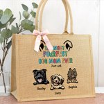 Personalisierte Die meisten Purrfect Hund Mama jemals Jute Tasche mit 1-6 Hundenamen Initiale Tote Bag Geburtstag Reisezubehör Geschenk für Hundeli