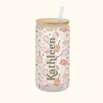 Personalisierte Retro Blume Pickleball Paddel 20oz mattiertes Glas Becher mit Namen Deckel und Strohhalm Geburtstag Sport Zubehör Geschenk für Pickleb
