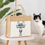 Sac à Main avec Pochette Personnalisé avec Dessins et Noms des 1-6 Chats Sac en Toile de Jute Cadeau Anniversaire et Voyage pour Amoureux de Chat