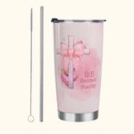 Gepersonaliseerde Roze Coquette Strik Kruis 20oz Naam Tumbler met Rietje en Borstel Verjaardagscadeau voor haar