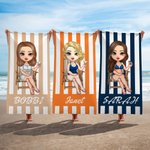 Personalisiertes Cartoon-Charakter Gestreiftes Strandtuch Schnell Trocknend Super Saugfähig Pink Weiß Mode Handtuch Strand Pool Party Urlaub Geschenk