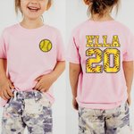 Personalisierte Softball 100% Baumwolle Kinder Erwachsene T-Shirt mit Namen und Nummer Geburtstag Geschenk für Softball Sportliebhaber