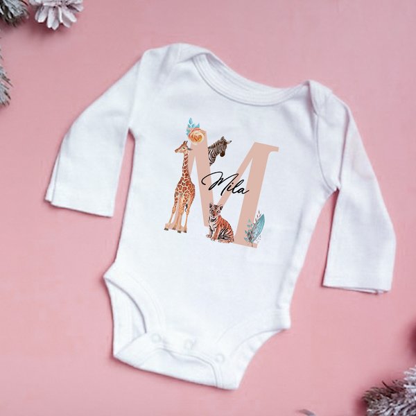 Personalized 100% Cotton Cute Jungle Animal Baby Onesie Kid T-shirt with Name Baby Shower Birthday Gift for Newborn Kid