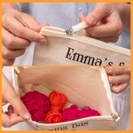 Personalised 100% Cotton Knitting Queen Crochet Sewing Accessory Bag with Name Birthday Crafting On-the-Go Gift for Sewing Lovers