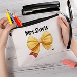 Personalisierte Cute Coquette Bow Pencil Pouch mit Namen und Handgelenk Strap Portable Teacher's Day zurück zu Schule Geschenk für Lehrer