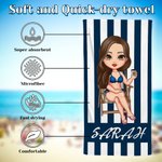 Asciugamano da spiaggia personalizzato a strisce bianche e rosa, ad asciugatura rapida e super assorbente, con nome, regalo di compleanno, festa in pi