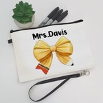 Personalisierte Cute Coquette Bow Pencil Pouch mit Namen und Handgelenk Strap Portable Teacher's Day zurück zu Schule Geschenk für Lehrer