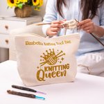 Personalised 100% Cotton Knitting Queen Crochet Sewing Accessory Bag with Name Birthday Crafting On-the-Go Gift for Sewing Lovers