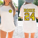 Personalisierte Softball 100% Baumwolle Kinder Erwachsene T-Shirt mit Namen und Nummer Geburtstag Geschenk für Softball Sportliebhaber