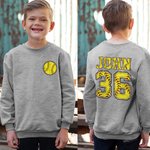 Personalisierte Softball Thema Kinder Erwachsene Sweatshirt mit Namen und Nummer Softball Spiel Geburtstagsgeschenk für Softball Sportliebhaber