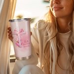 Gepersonaliseerde Roze Coquette Strik Kruis 20oz Naam Tumbler met Rietje en Borstel Verjaardagscadeau voor haar