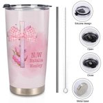 Gepersonaliseerde Roze Coquette Strik Kruis 20oz Naam Tumbler met Rietje en Borstel Verjaardagscadeau voor haar