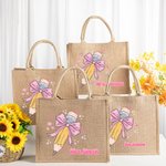 Coquette personalizada Lápiz con lazo rosa Bolsa de yute con nombre Gran capacidad Agradecimiento al profesor Regalo de vuelta al cole para el profeso