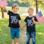 Personalized American Flag 1776 4th of July 100% Cotton Baby Onesie Kid Adult T-shirt Matching Outfit with Name Independence Day Gift for Family