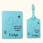 Personalized Airplane Heart Route Leather Passport Holder Luggage Tag Set with Name Travel Accessories Gift for Travel Lover