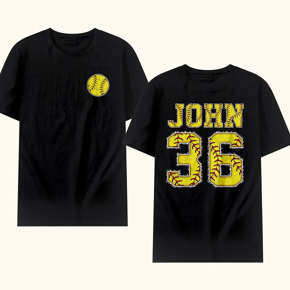 T-Shirt Adulte Enfant 100% Coton Personnalisé avec Nom et Numéro Motif Sotfball Cadeau Anniversaire pour Amateur de Softball