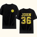Personalisierte Softball 100% Baumwolle Kinder Erwachsene T-Shirt mit Namen und Nummer Geburtstag Geschenk für Softball Sportliebhaber