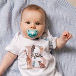 Personalized 100% Cotton Cute Jungle Animal Baby Onesie Kid T-shirt with Name Baby Shower Birthday Gift for Newborn Kid