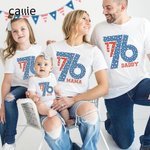 Personalized American Flag 1776 4th of July 100% Cotton Baby Onesie Kid Adult T-shirt Matching Outfit with Name Independence Day Gift for Family